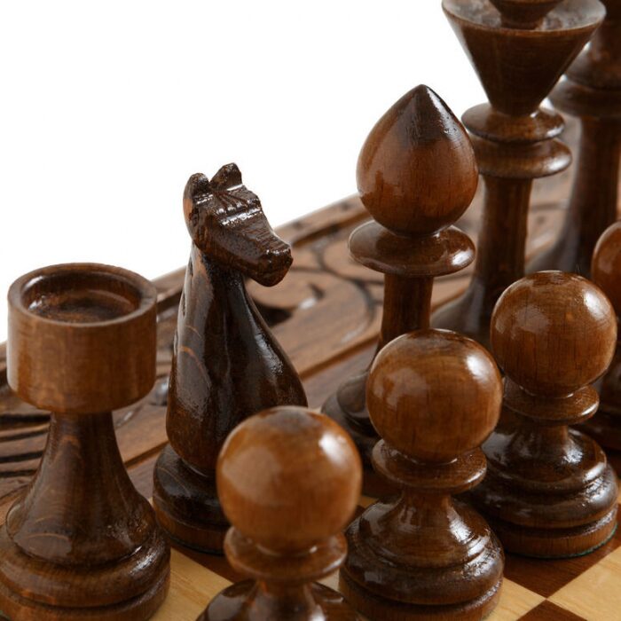 Carved chess set in a casket "Ornament" small, with drawers