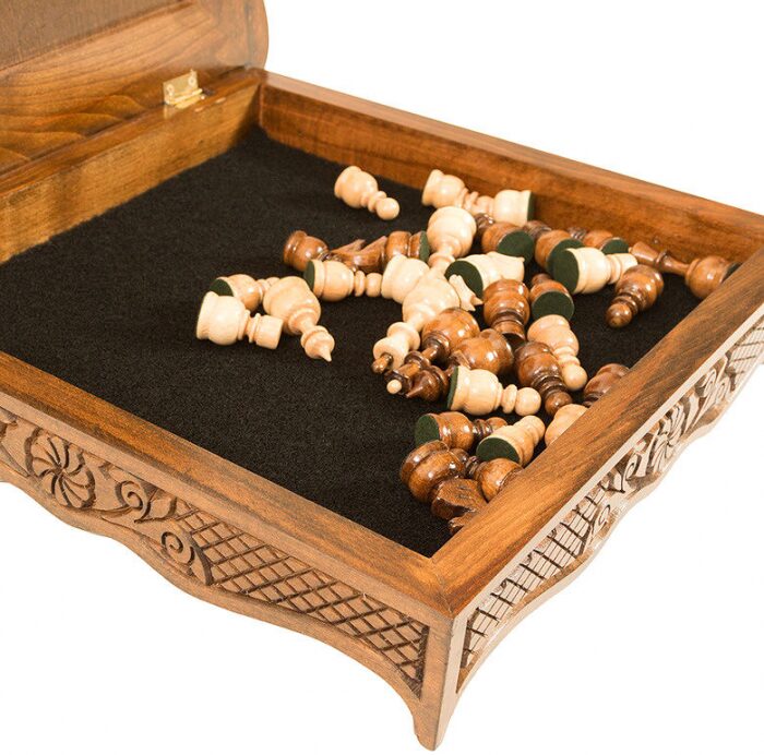 Chess made of precious wood in the casket "Camellia" carved, small