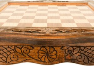 Chess made of precious wood in the casket "Camellia" carved, small