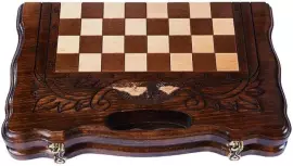 Игровой набор резной "Горные вершины" мини (шахматы, нарды и шашки) с ручкой