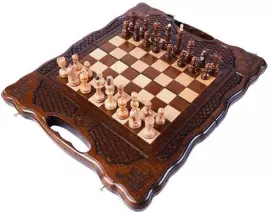 Игровой набор резной "Эдельвейс" (шахматы, нарды и шашки) с ручкой