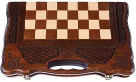Игровой набор резной "Эдельвейс" (шахматы, нарды и шашки) с ручкой