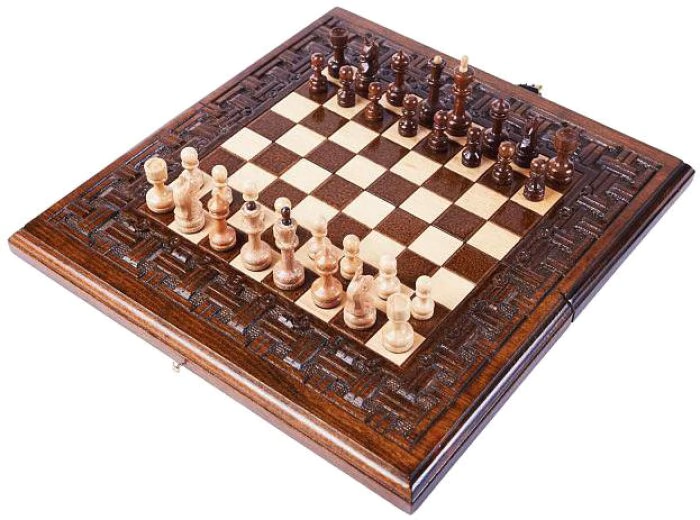 Carved chess, backgammon and checkers made of beech "Armenian decor"