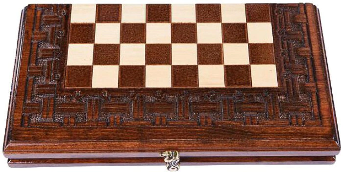 Carved chess, backgammon and checkers made of beech "Armenian decor"