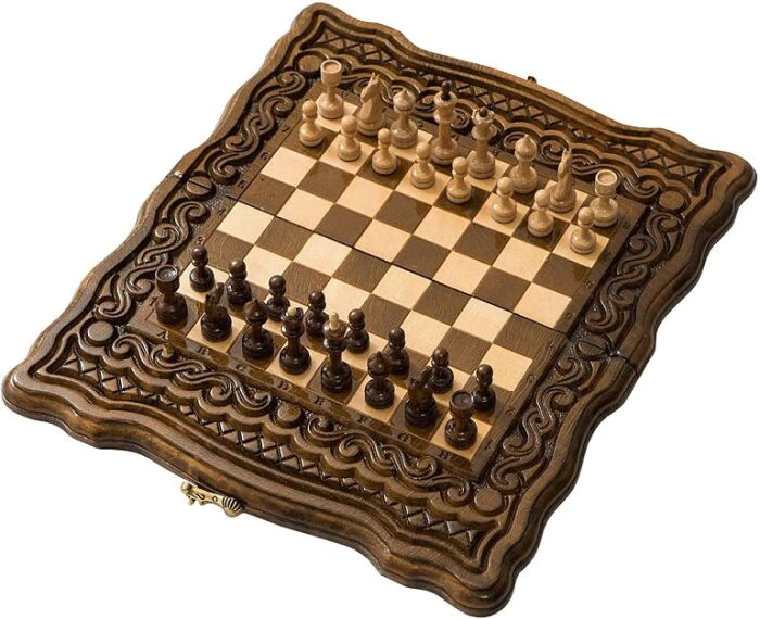 Chess and backgammon made of valuable wood "Wave" mini