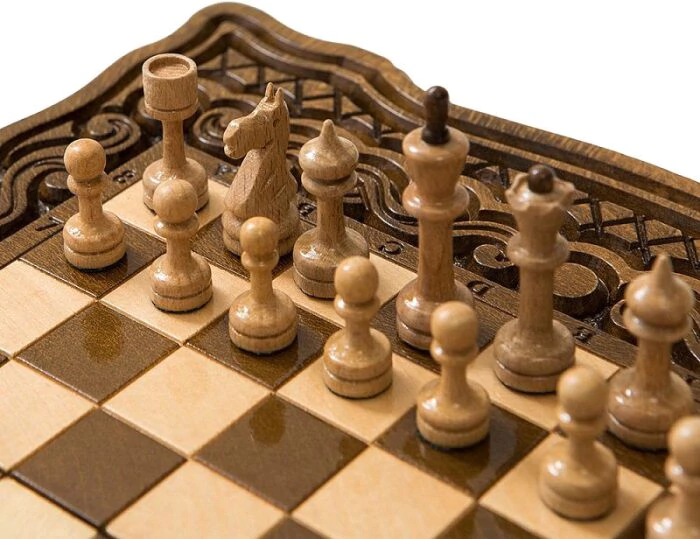 Chess and backgammon made of valuable wood "Wave" mini