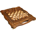 Carved chess, backgammon and checkers from beech "Volna" small