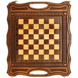 Carved chess, backgammon and checkers from beech "Volna" small