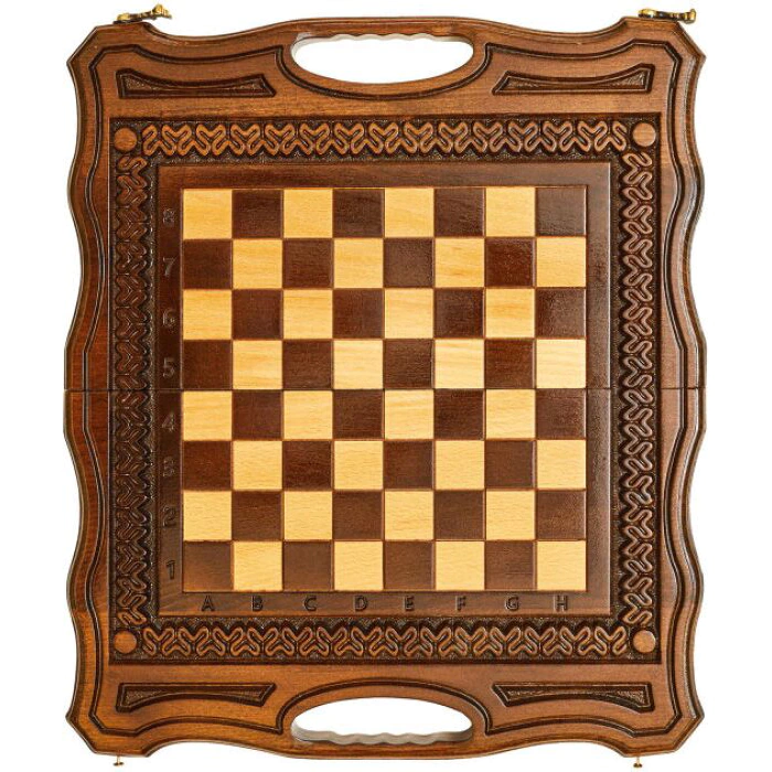 Carved chess, backgammon and checkers from beech "Volna" small