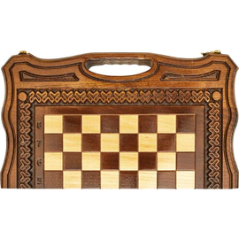 Carved chess, backgammon and checkers from beech "Volna" small