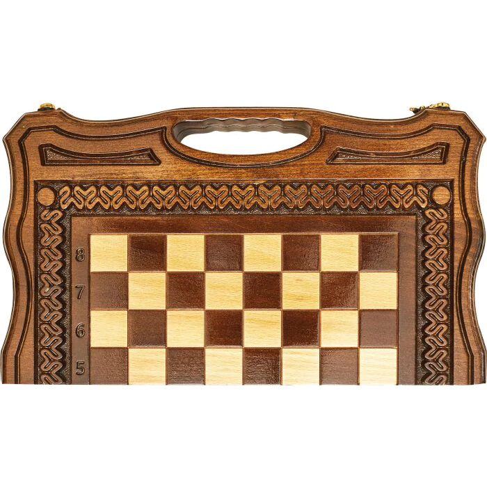 Carved chess, backgammon and checkers from beech "Volna" small
