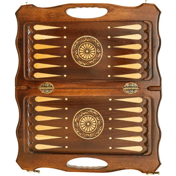 Carved chess, backgammon and checkers from beech "Volna" small