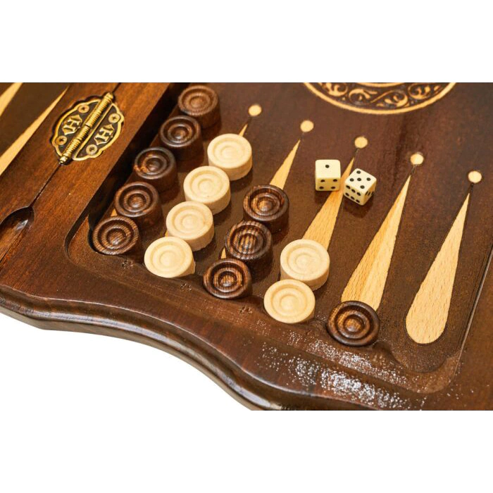 Carved chess, backgammon and checkers from beech "Volna" small