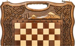 Carved chess, backgammon and checkers made of beech "Mountain peaks" small, with a handle