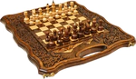 Carved chess, backgammon and checkers made of beech "Mountain peaks" small, with a handle