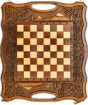 Carved chess, backgammon and checkers made of beech "Mountain peaks" small, with a handle