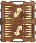 Carved chess, backgammon and checkers made of beech "Mountain peaks" small, with a handle