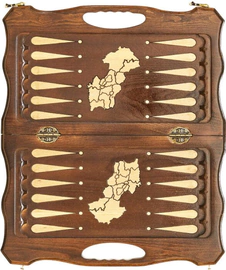 Carved chess, backgammon and checkers made of beech "Mountain peaks" small, with a handle