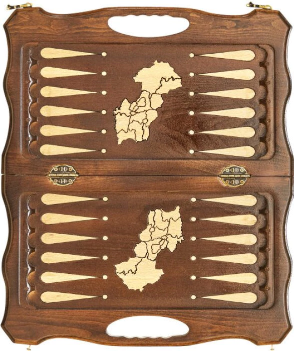 Carved chess, backgammon and checkers made of beech "Mountain peaks" small, with a handle