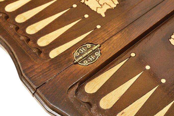 Carved chess, backgammon and checkers made of beech "Mountain peaks" small, with a handle