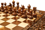 Carved chess, backgammon and checkers made of beech "Mountain peaks" small, with a handle