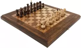 Шахматы, нарды и шашки из ценных пород дерева "Путь" резные, мини