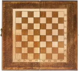 Шахматы, нарды и шашки из ценных пород дерева "Путь" резные, мини