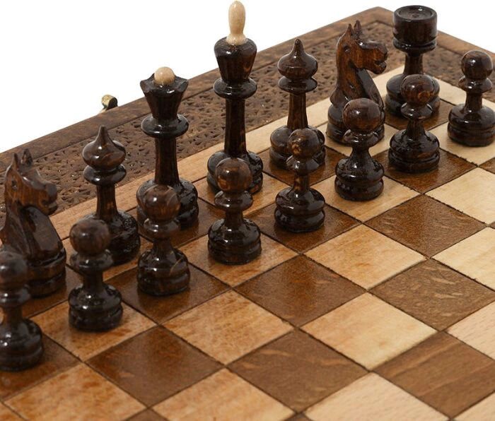 Chess, backgammon and checkers made of precious wood "Path" carved, mini