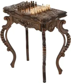 Шахматный стол из бука "Цветы" резной, с шахматами и нардами Шахматный стол из бука "Цветы" резной, с шахматами и нардами