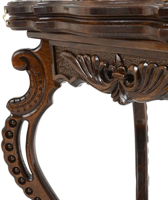 Carved beech "Flowers" chess table with chess and backgammon