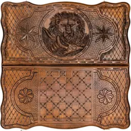 Резные нарды из бука "Лев с добычей"