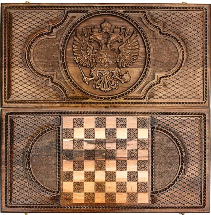Carved backgammon made of precious wood "Russia"