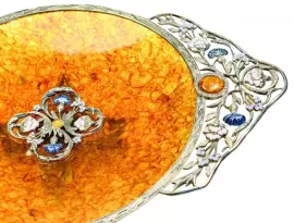 Конфетница из янтаря "Васильки", бронза