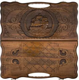 Нарды резные "Корабль" средние, с ручкой