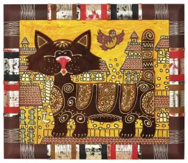 Панно "Кот на крыше" из натуральной кожи