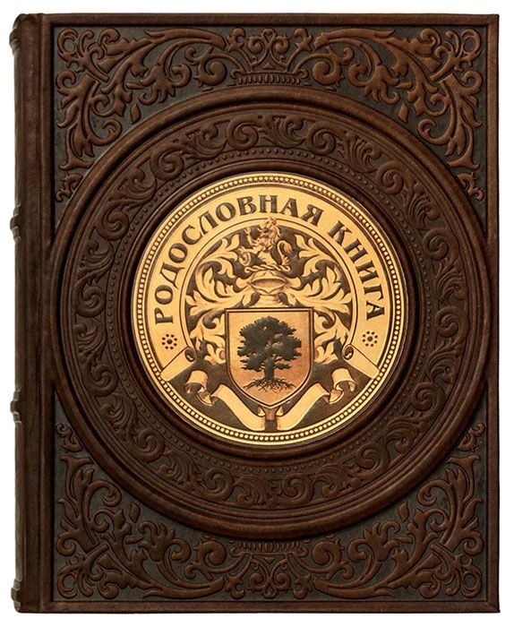 A leather-bound family tree book