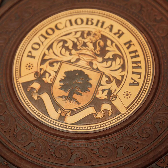 A leather-bound family tree book