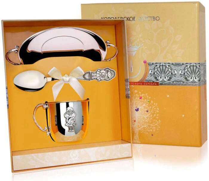 Silver children's CD set "Girl": saucer, mug, spoon