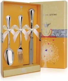 Набор детских серебряных столовых приборов КД "Фаворит": вилка, ложка, нож, на 1 персону