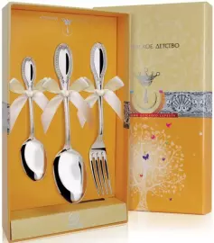 Набор детских серебряных столовых приборов КД "Император": вилка, ложка, чайная ложка, на 1 персону