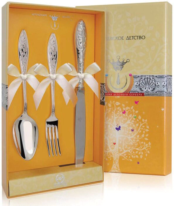 Set of children's silver cutlery CD "Morozko": fork, spoon, knife