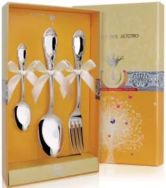 Набор детских серебряных столовых приборов КД "Престиж" 3 предмета, на 1 персону
