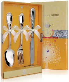 Набор детских серебряных столовых приборов КД "Престиж": вилка, ложка, нож, на 1 персону