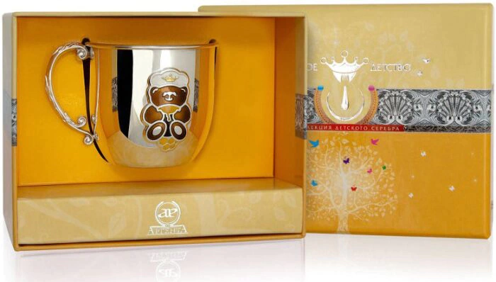 Children's silver cup CD "Mishka" with enamel