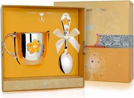 Набор детский серебряный КД "Звезда": кружка и ложка с позолотой и с эмалью, на 1 персону