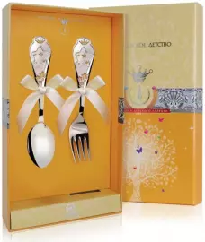 Набор детских серебряных столовых приборов КД "Звезда": вилка и ложка с позолотой, на 1 персону