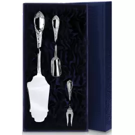 Серебряный чайный набор "Престиж": вилка для лимона, лопатка для пирожного, совок для сахара Серебряный чайный набор "Престиж": вилка для лимона, лопатка для пирожного, совок для сахара