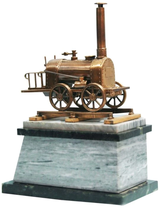 Souvenir made of bronze "Cherepanov Steam locomotive" (high pedestal)