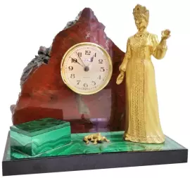 Часы из бронзы "Хозяйка Медной горы" малахит