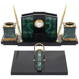 Настольный набор из малахита и долерита "Педант"